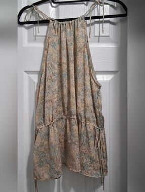H&M Beige and Light Blue Floral Halter Top